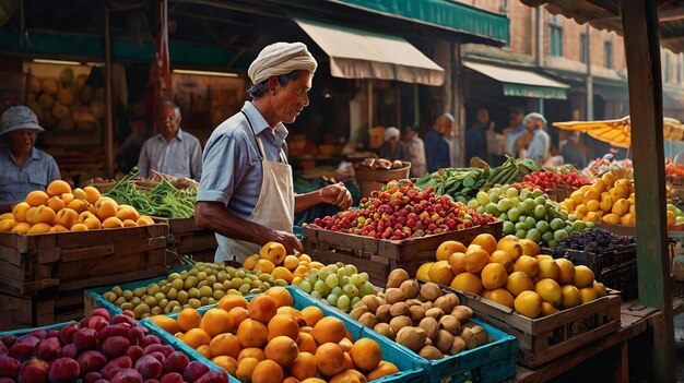 Bustling market stall vibrant colorful produce bustling market stall