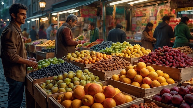 Bustling market stall vibrant colorful produce bustling market stall