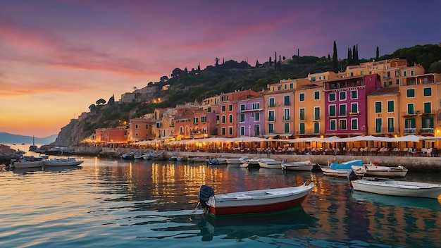 Bustling Mediterranean Harbor at Dusk