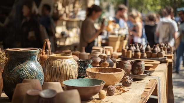 Bustling outdoor craft and artisan market of handmade products traditional artisanal goods