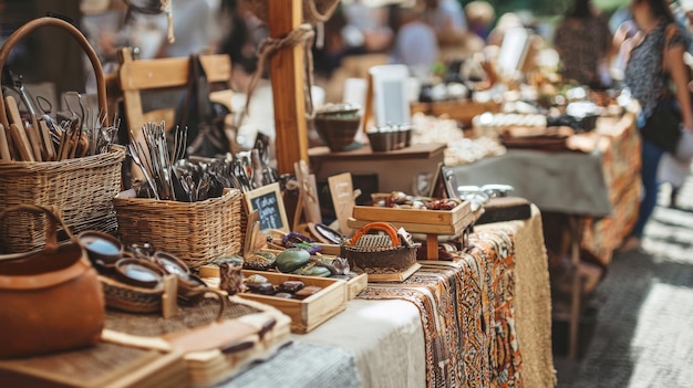 Photo bustling outdoor craft and artisan market of handmade products traditional artisanal goods