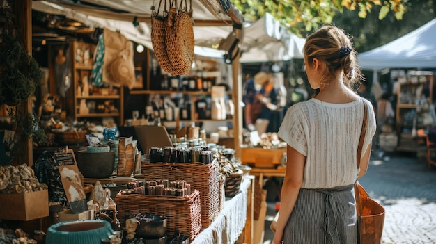 Photo bustling outdoor craft and artisan market of handmade products traditional artisanal goods