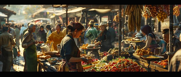 Photo bustling outdoor global cuisine fair