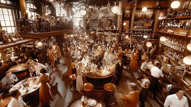 Photo a bustling scene from a 1920s american speakeasy