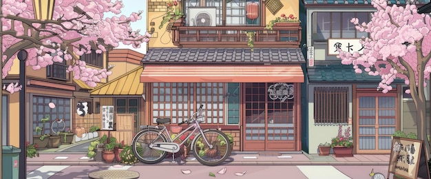 A Bustling Street Scene In Tokyo Cartoon style