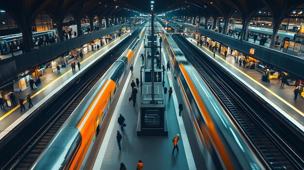 Photo a bustling train station with modern highspeed train urban commuting