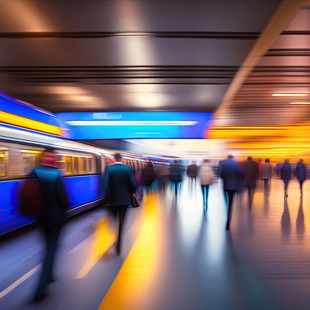 Busy airport terminal Rushing people in train station depot Abstract movement and transportation