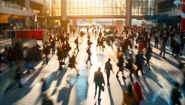 A busy airport with people walking around and carrying luggage by ai generated image