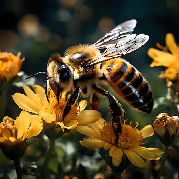 The Busy Bee Capturing the Delicate Dance of Pollination Amidst a Bloom of Colorful Flowers