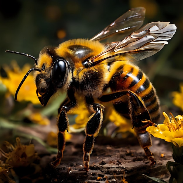 The Busy Bee Capturing the Delicate Dance of Pollination Amidst a Bloom of Colorful Flowers