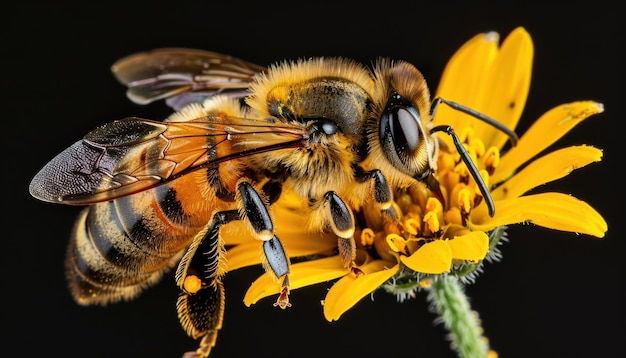 Photo a busy bee gathering pollen on a yellow flower