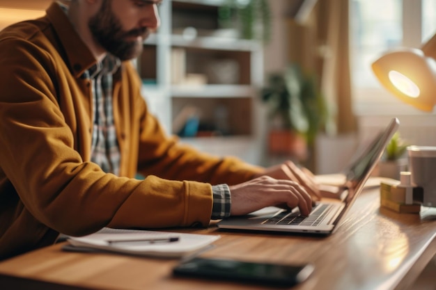 Busy Businessman Typing On Laptop Amidst The Productive Ambiance Of His Home Office