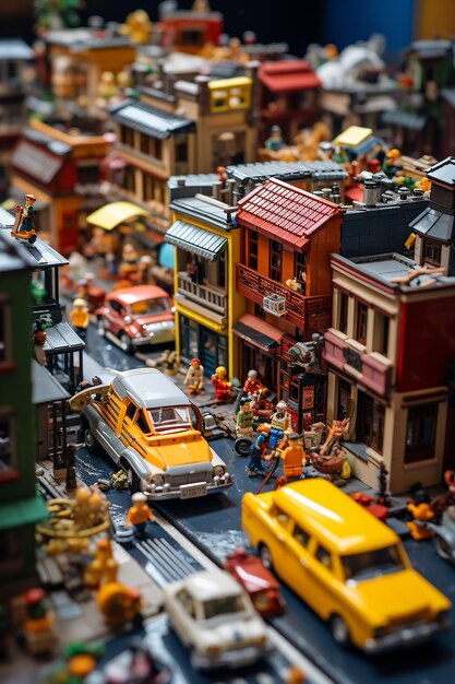 A busy city made using toys