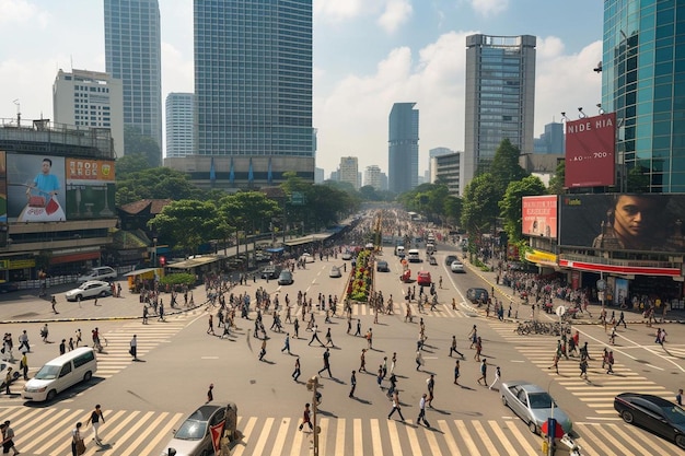 a busy city street filled with lots of people