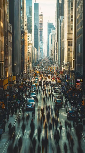 Photo busy city street filled with people walking quickly