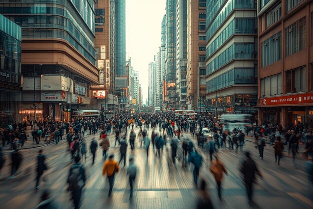 Busy City Street Filled with People Walking Quickly