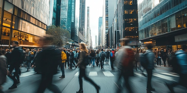 Busy City Street Filled with People Walking Quickly