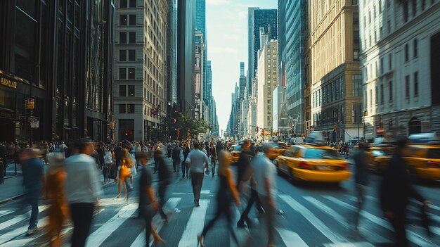 Photo busy city street filled with people walking quickly