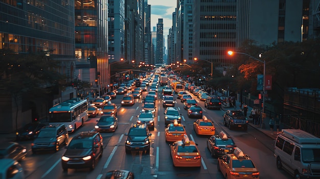 A busy city street with cars buses and people crossing the road