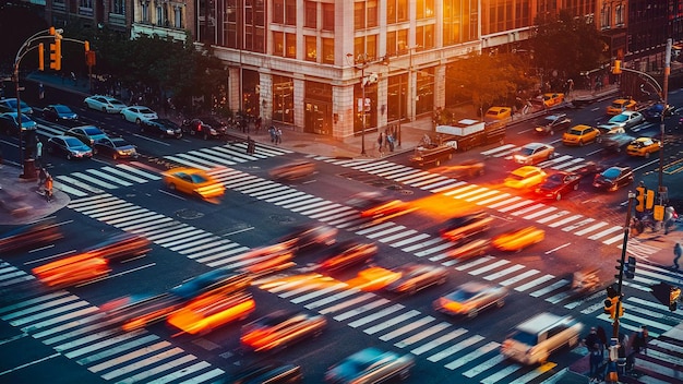 Photo a busy city street with a lot of traffic and a building with a sign that says  stop