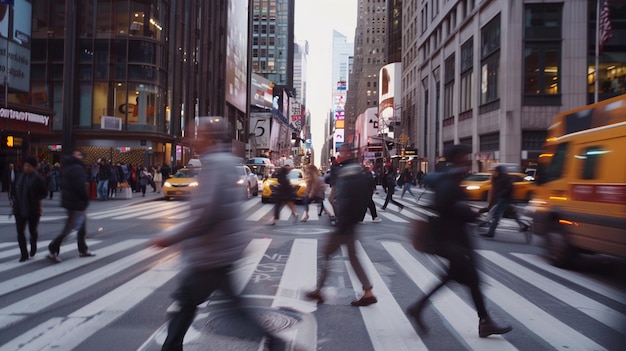 a busy city street with people crossing the street and a sign that says quot nyc quot