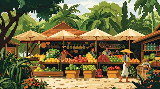 Busy Farmers Market Scene With Shoppers Generative AI