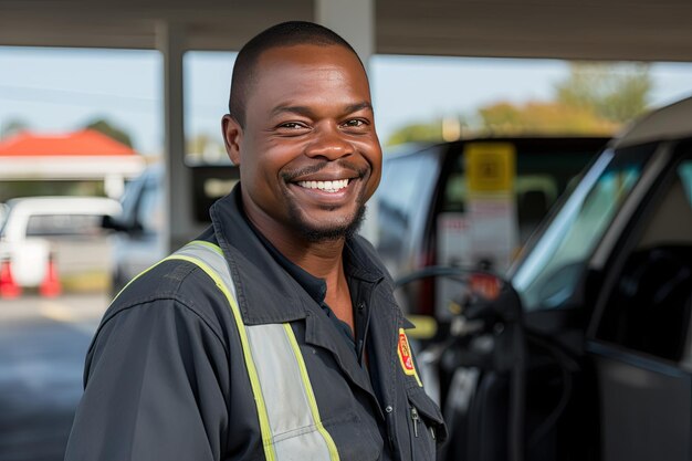 busy gas station diligent employees assist customers with fueling their vehicles Generated with AI