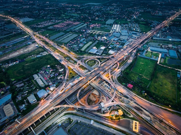 Busy highway junction from aerial view