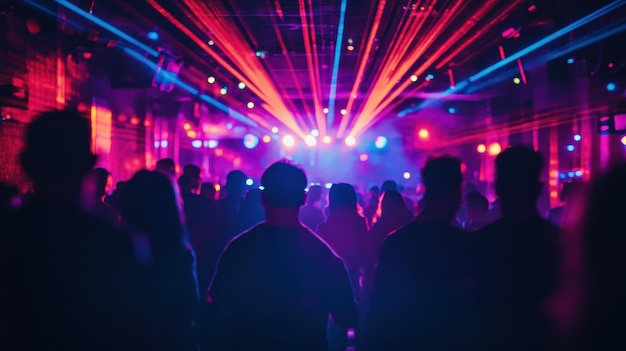 Busy nightclub with laser lights slicing through the darkness