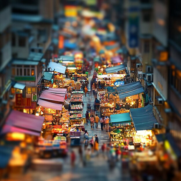 Busy street markets tiltshift photography