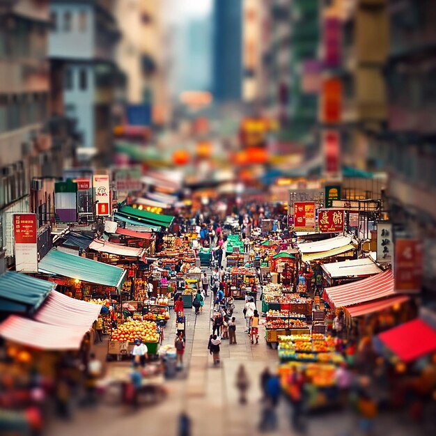 Busy street markets tiltshift photography