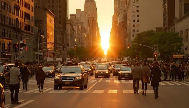 a busy street with cars and people walking in the street