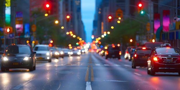 Busy Street with Heavy Traffic and Several Stoplights Concept Cityscape Urban Environment Road Traffic Stoplight Operations Busy Intersection