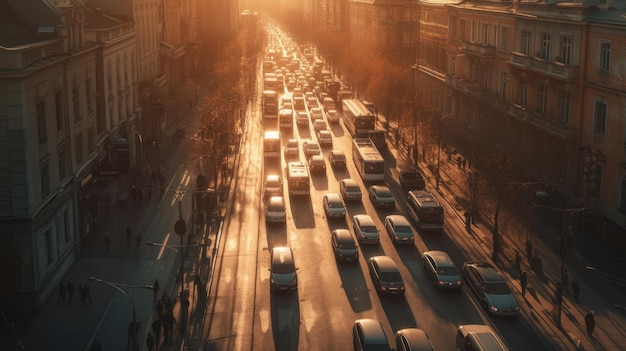 A busy street with a lot of cars and a bus on it