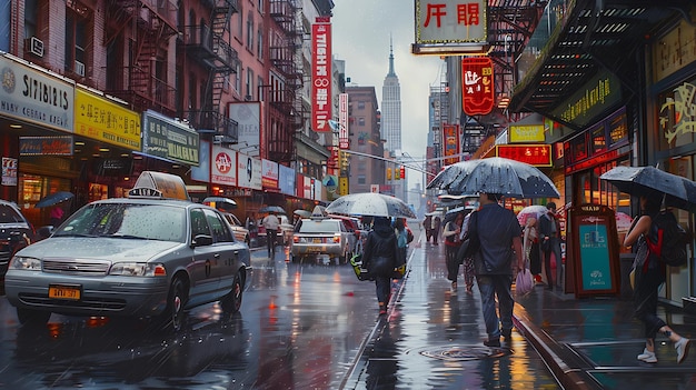 a busy street with a red sign that says chinese on it