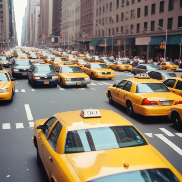 Photo a busy street with a taxi sign that says taxi on it