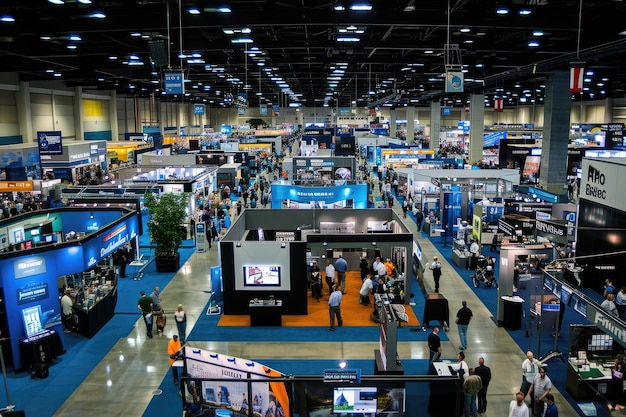 Busy Trade Show Floor With Booths And Presentations