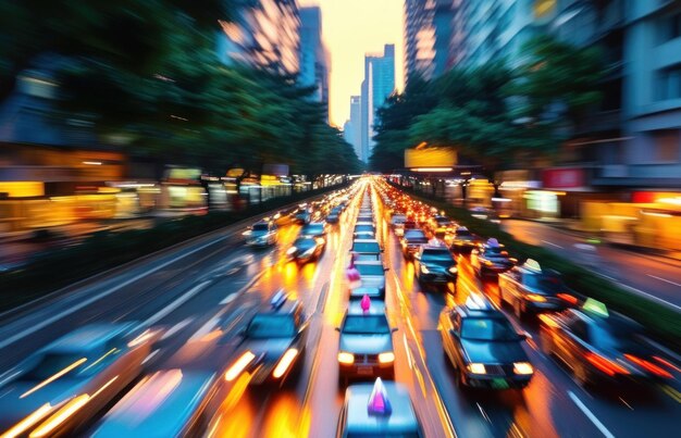 Photo busy urban street filled with vehicles and motorcycles