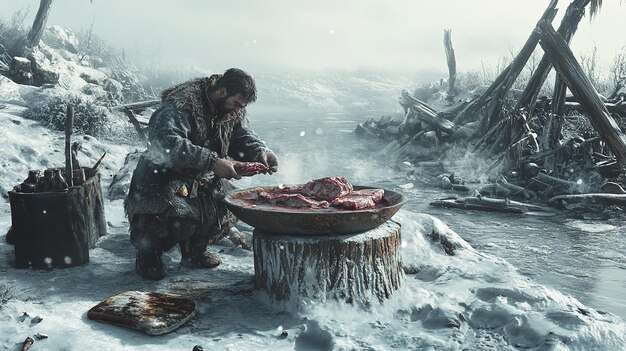 Butcher Working in a Frozen Tundra Market