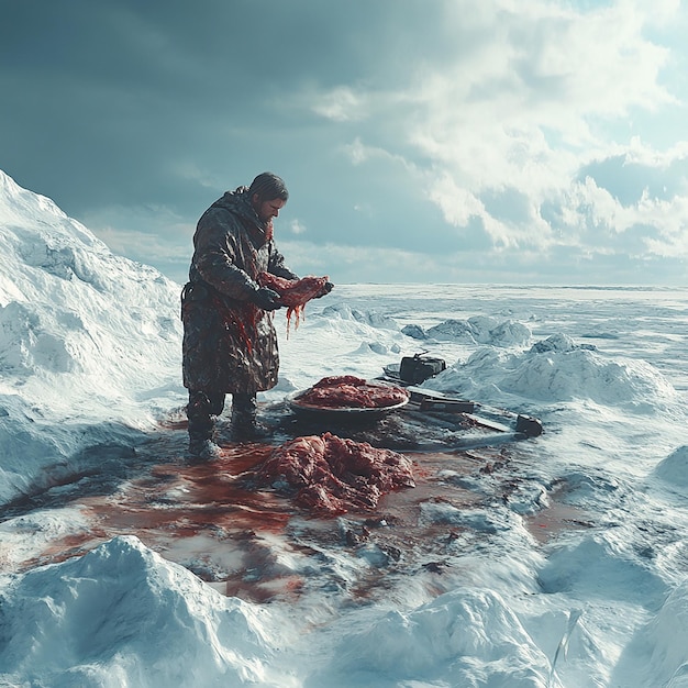 Butcher Working in a Frozen Tundra Market