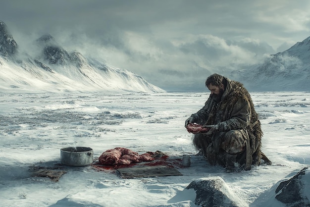 Butcher Working in a Frozen Tundra Market