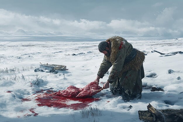 Butcher Working in a Frozen Tundra Market