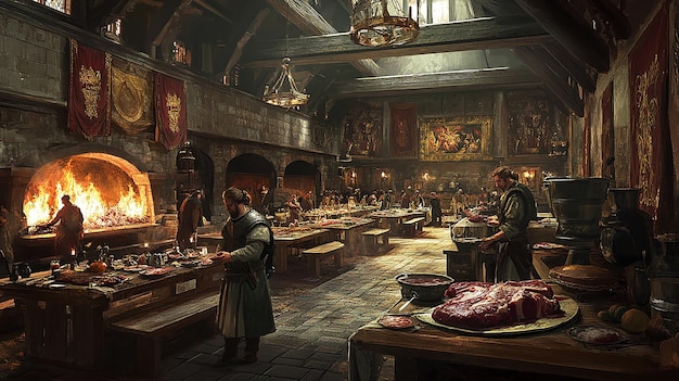 Photo butcher working at a medieval banquet