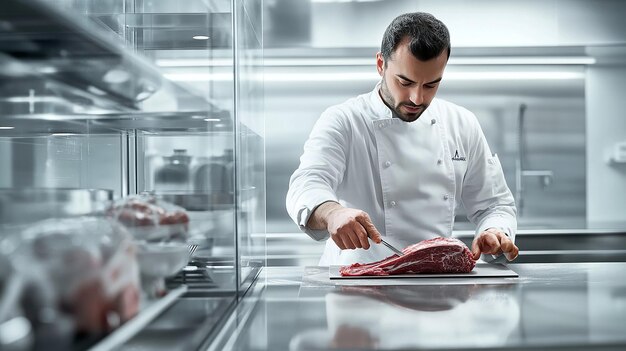 Photo butcher working in a modern kitchen