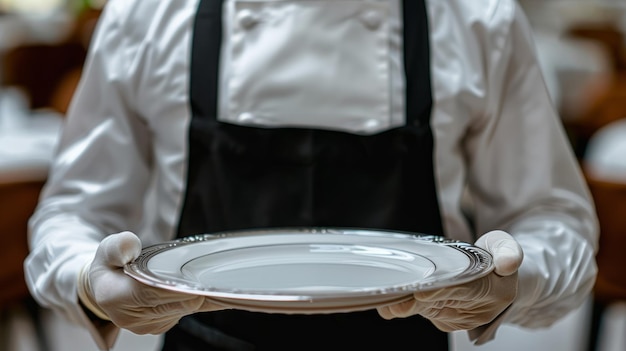 Photo butler serving plate with elegance in a fine dining setting