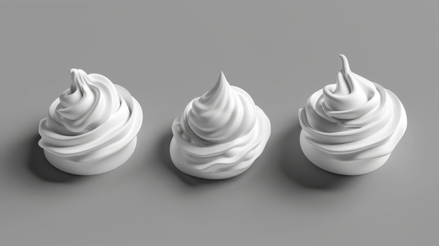 Photo butter mousse or custard bakery decoration with realistic white swirl and line vanilla yogurt meringue or milk foam for cake decorating 3d whipped cream for decorating pies