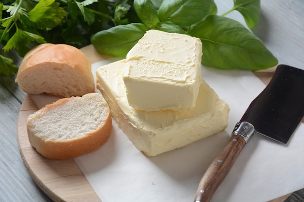 Butter Slice of butter with basil