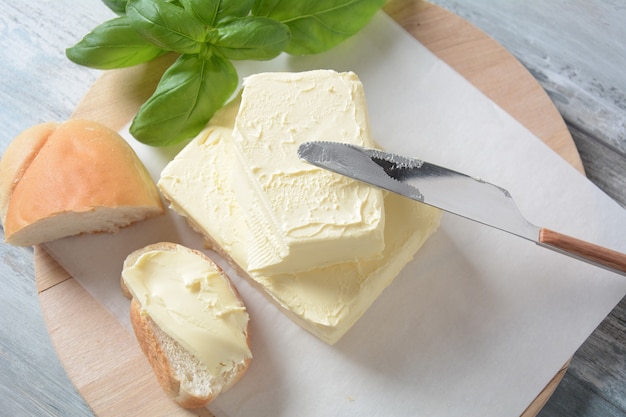 Butter Slice of butter with basil