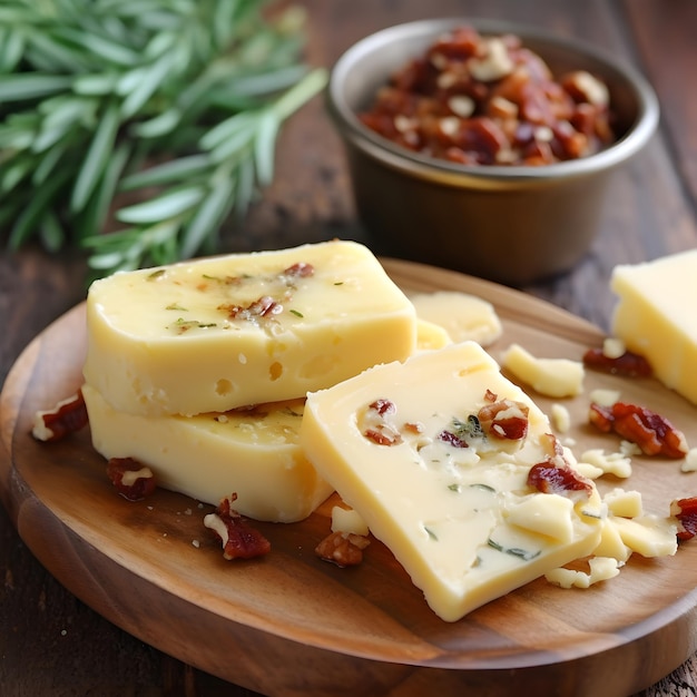 Butter with sun dried tomatoes and herbs on wooden cutting board Sun dried tomatoes creamy cheese