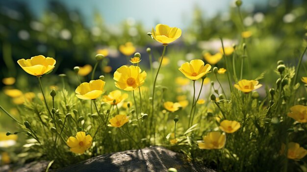 Buttercups flower Realistic bloom AI Generated image